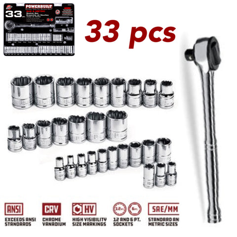 1/4 & 3/8 DR 33PC SAE/MM SOCKET SET